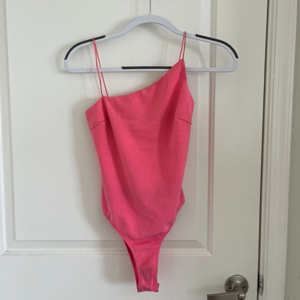 pink asymmetric body suit